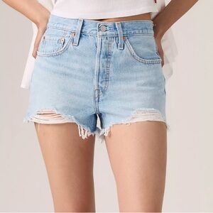 Levi’s 501 Button Fly Distressed Light Wash Denim Shorts 24